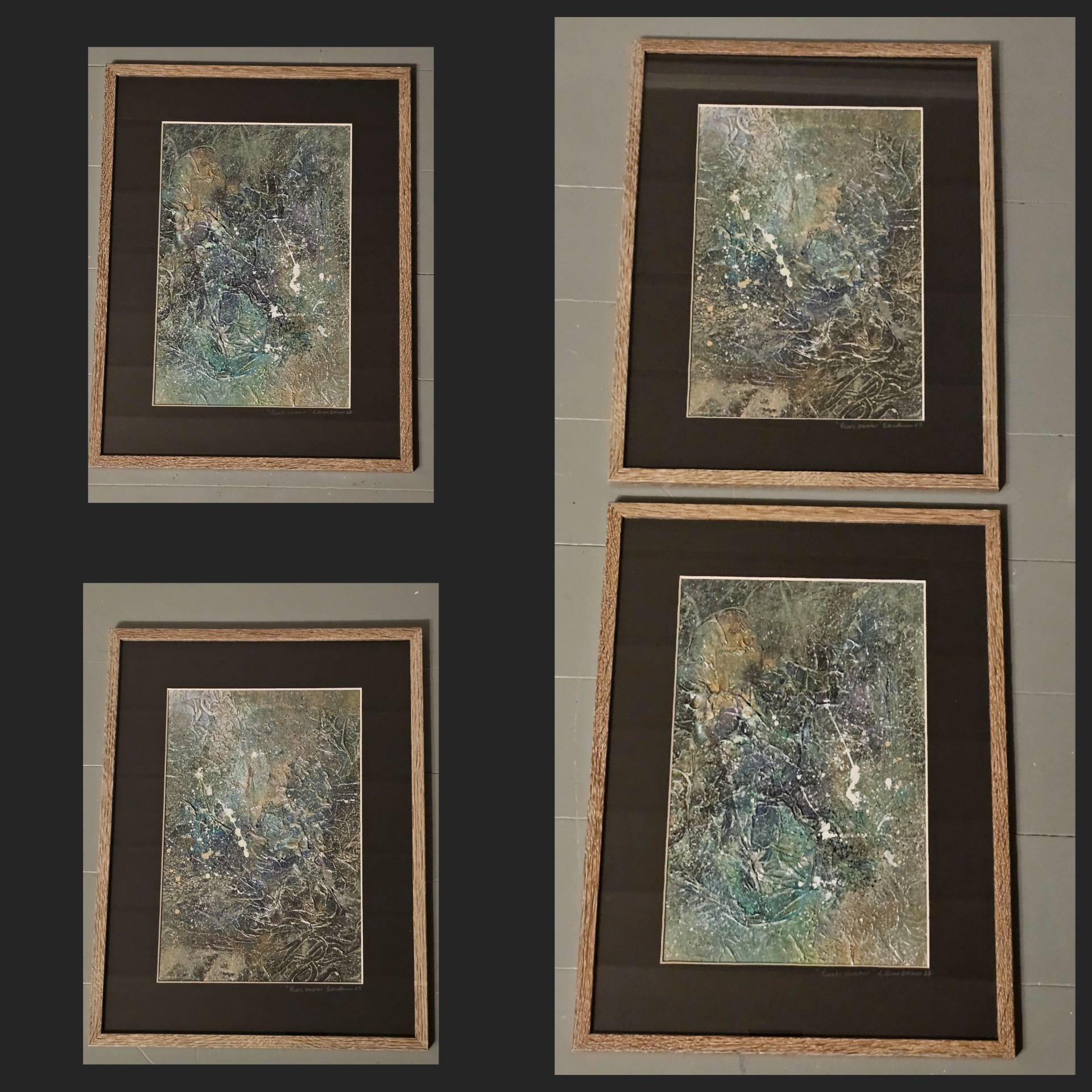 Livets struktur 1 og 2 i ramme 32×42 kr 1500. pr.stk